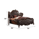 Versailles Queen Bed, Two Tone Dark Brown Faux Leather & Cherry Oak Finish Acme