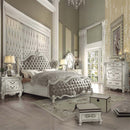 Versailles California King Bed, Vintage Gray Faux Leather & Bone White Finish Acme
