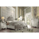 Versailles Queen Bed, Vintage Gray Faux Leather & Bone White Finish Acme
