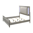 Antares Queen Bed, Fabric & Light Gray Oak Finish Acme