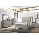 Antares Queen Bed, Fabric & Light Gray Oak Finish Acme