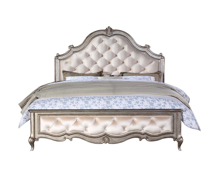 Esteban King Bed, Ivory Velvet & Antique Champagne Finish Acme
