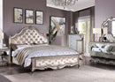 Esteban King Bed, Ivory Velvet & Antique Champagne Finish Acme
