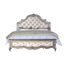 Esteban Queen Bed, Ivory Velvet & Antique Champagne Finish Acme