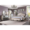 Esteban Queen Bed, Ivory Velvet & Antique Champagne Finish Acme