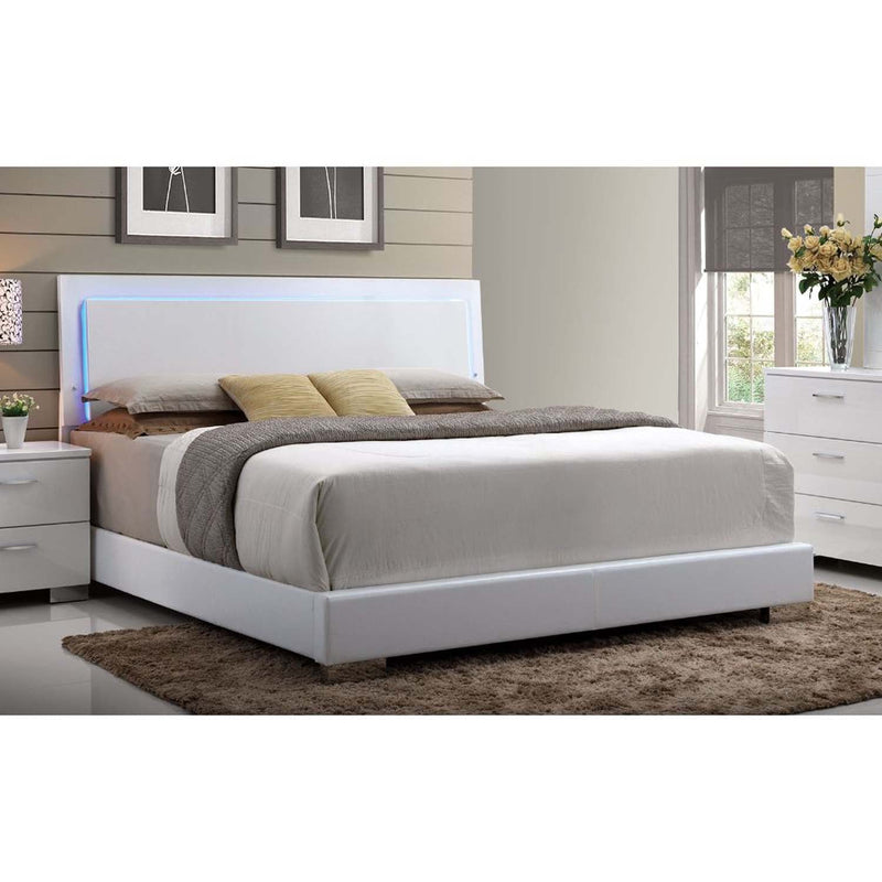 Lorimar King Bed w/Led, White Faux Leather & White Leg Acme