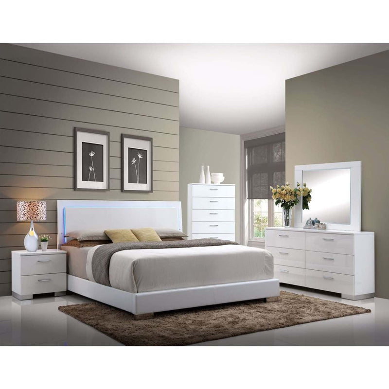 Lorimar Queen Bed w/Led, White Faux Leather & White Leg Acme