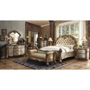 Vendome Queen Bed, Brass Faux Leather & Gold Patina Finish Acme