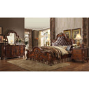 Dresden King Bed, Cherry Faux Leather & Cherry Oak Finish Acme