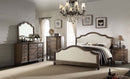 Baudouin Queen Bed, Beige Linen & Weathered Oak Finish Acme