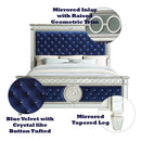 Varian Queen Bed, Blue Velvet & Mirrored Acme