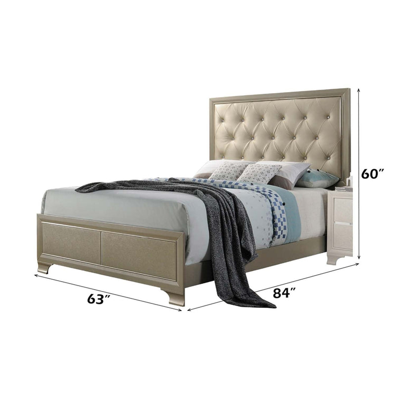 Carine Queen Bed, Faux Leather & Champagne Finish Acme