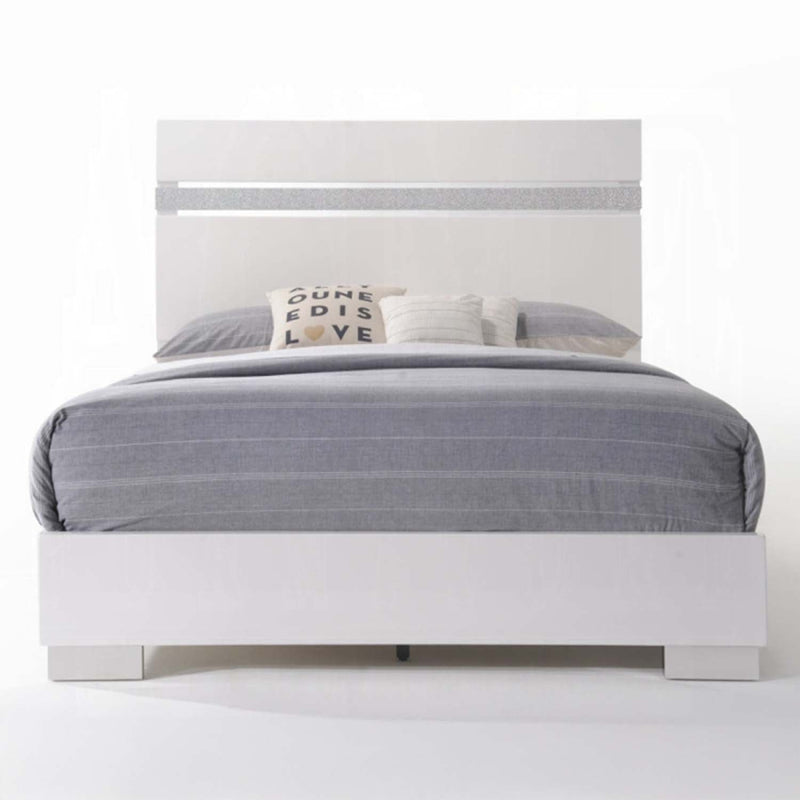 Naima II King Bed, White High Gloss Finish Acme