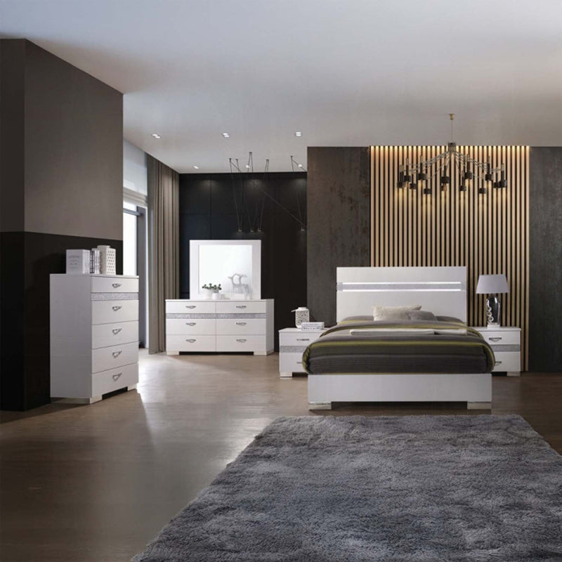 Naima II King Bed, White High Gloss Finish Acme