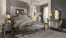 Versailles II Queen Bed, Silver Faux Leather & Antique Platinum Finish Acme