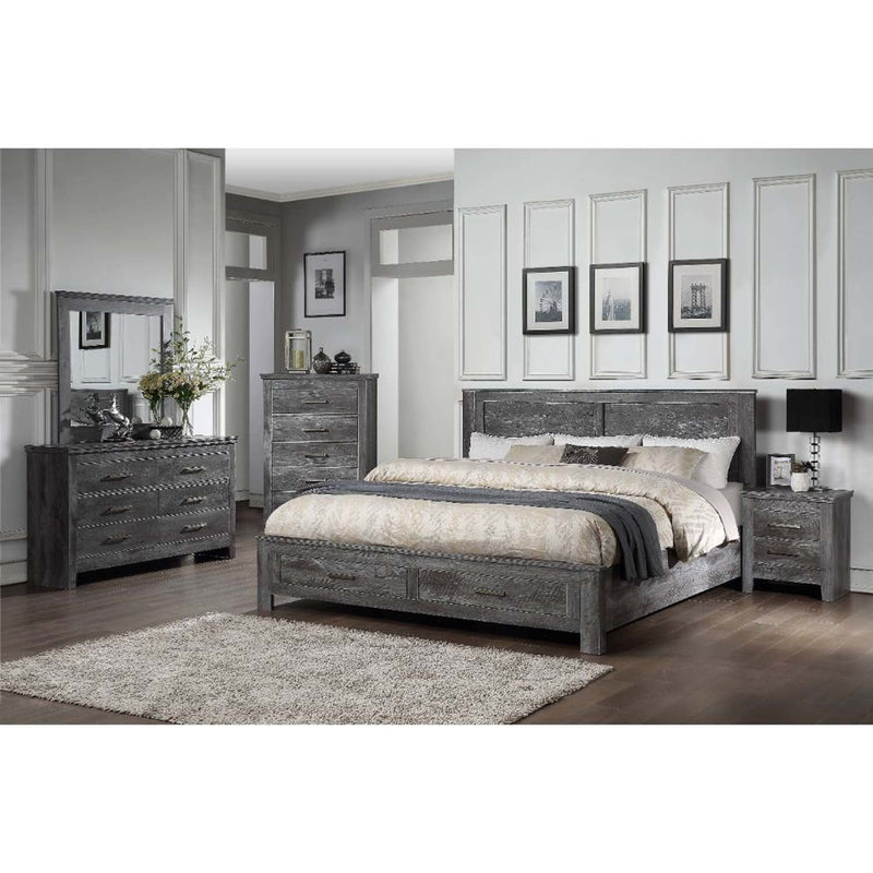 Vidalia Queen Bed w/Storage, Rustic Gray Oak Finish Acme