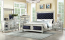 Varian Queen Bed, Dark Navy Blue Velvet & Mirrored Acme