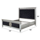 Varian Queen Bed, Dark Navy Blue Velvet & Mirrored Acme