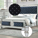 Varian Queen Bed, Dark Navy Blue Velvet & Mirrored Acme