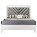 Chelsie Queen Bed, Gray Fabric & White Finish Acme
