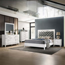 Chelsie Queen Bed, Gray Fabric & White Finish Acme