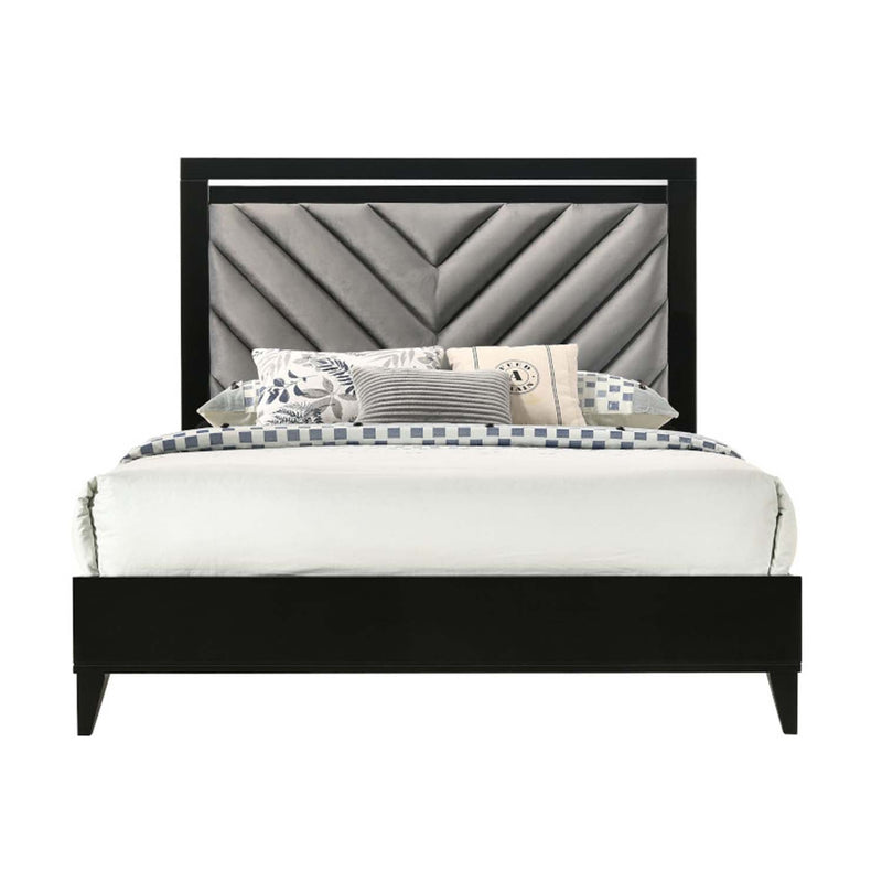 Chelsie King Bed, Gray Fabric & Black Finish Acme