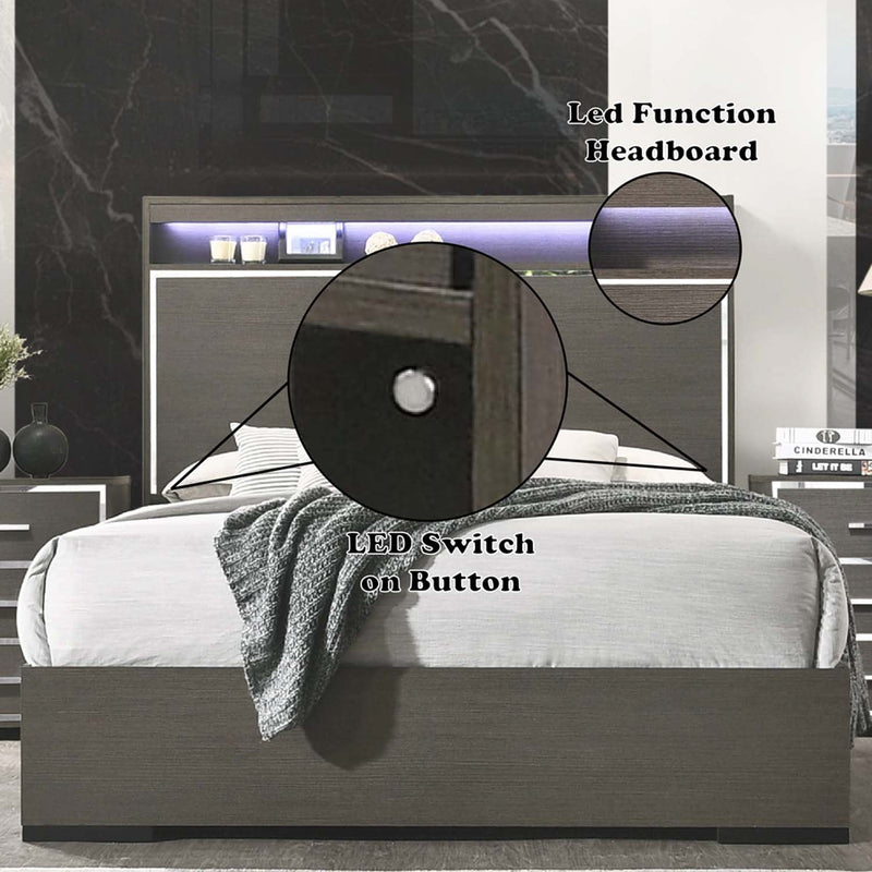 Escher King Bed, LED & Gray Oak Finish Acme