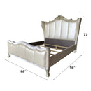 Dresden II California King Bed, Pearl White Faux Leather & Gold Patina Finish Acme