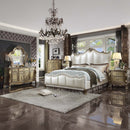Dresden II California King Bed, Pearl White Faux Leather & Gold Patina Finish Acme