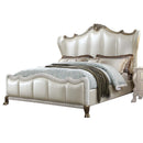 Dresden II King Bed, Pearl White Faux Leather & Gold Patina Finish Acme