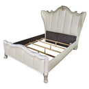 Dresden II Queen Bed, Pearl White Faux Leather & Gold Patina Finish Acme