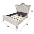 Dresden II Queen Bed, Pearl White Faux Leather & Gold Patina Finish Acme