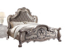 Dresden King Bed, Faux Leather & Vintage Bone White Finish Acme