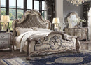 Dresden King Bed, Faux Leather & Vintage Bone White Finish Acme