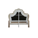 Dresden Queen Bed, Faux Leather & Vintage Bone White Finish Acme