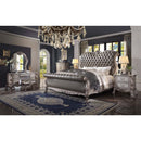 Dresden Queen Bed, Faux Leather & Vintage Bone White Finish Acme