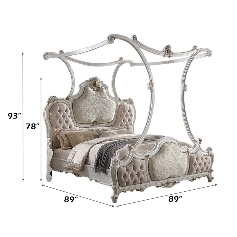 Picardy King Bed, Fabric & Antique Pearl Finish Acme