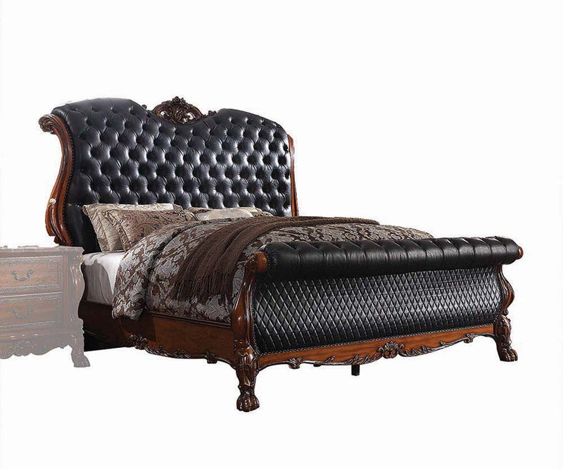 Dresden California King Bed, Faux Leather & Cherry Oak Finish Acme
