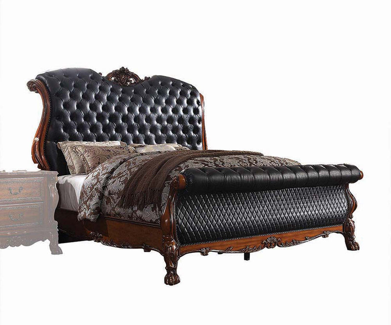 Dresden King Bed, Faux Leather & Cherry Oak Finish Acme