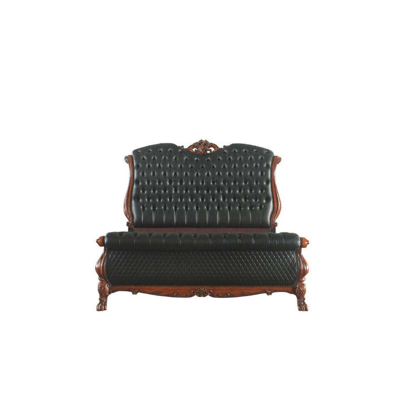 Dresden Queen Bed, Faux Leather & Cherry Oak Finish Acme