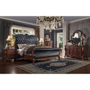 Dresden Queen Bed, Faux Leather & Cherry Oak Finish Acme
