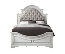 Florian Queen Bed, Beige Faux Leather & Antique White Finish Acme