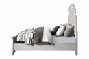 Florian Queen Bed, Beige Faux Leather & Antique White Finish Acme
