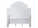 Florian Queen Bed, Beige Faux Leather & Antique White Finish Acme