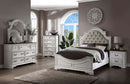 Florian Queen Bed, Beige Faux Leather & Antique White Finish Acme