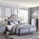 House Beatrice Queen Bed, Two Tone Beige Fabric, Charcoal & Light Gray Finish Acme