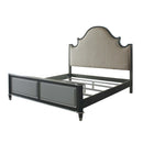 House Beatrice Queen Bed, Two Tone Beige Fabric, Charcoal & Light Gray Finish Acme