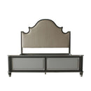 House Beatrice Queen Bed, Two Tone Beige Fabric, Charcoal & Light Gray Finish Acme