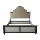 House Beatrice Queen Bed, Two Tone Beige Fabric, Charcoal & Light Gray Finish Acme
