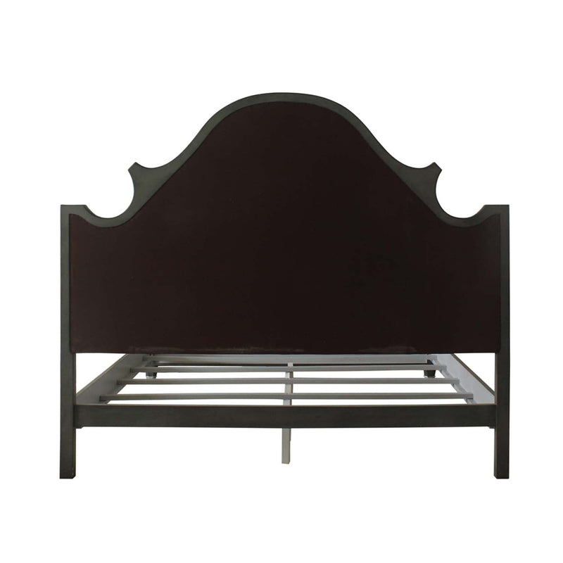 House Beatrice Queen Bed, Two Tone Beige Fabric, Charcoal & Light Gray Finish Acme